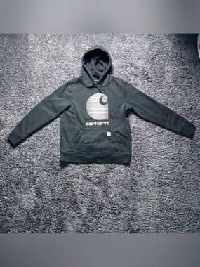Carhartt Rain Defender Black Hoodie Womens L 12-14 Relaxed Fit